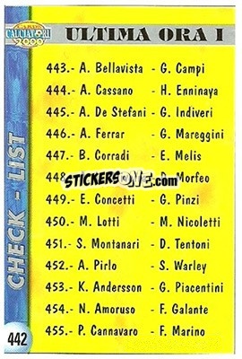 Sticker Checklist - Calcio 1999-2000 - Mundicromo