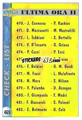 Cromo Checklist - Calcio 1999-2000 - Mundicromo
