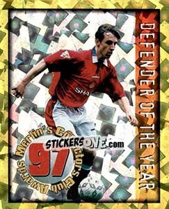 Sticker Gary Neville - Defender of the year - English Premier League 1997-1998. Kick off n. 85 - Merlin