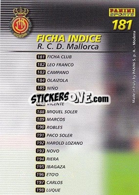 Figurina Indice - Liga 2002-2003. Megafichas n. 181 - Panini