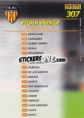 Sticker Indice - Liga 2002-2003. Megafichas - Panini