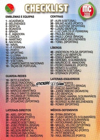 Sticker Checklist - Megacraques 2007-2008 n. 144 - Panini