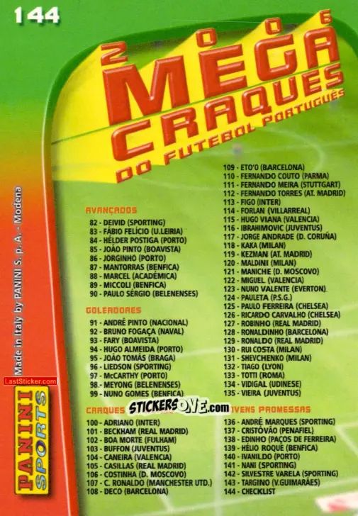 Sticker Megachecklist 2006 - Megacraques 2005-2006 n. 144 - Panini