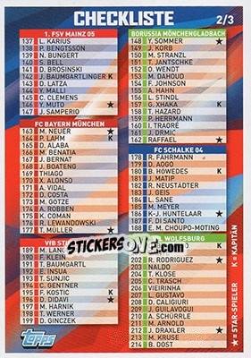 Sticker Checklist 2 - Bundesliga Chrome 2015-2016 - Topps
