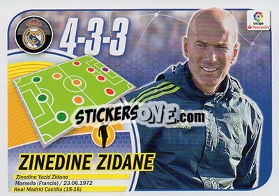 Sticker Entrenador Zinedine Zidane (26) - Liga Spagnola 2016-2017 n. 26 - Colecciones ESTE