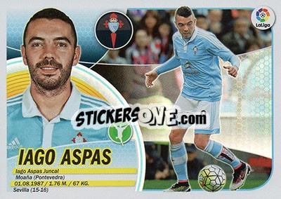 Sticker Iago Aspas (15) - Liga Spagnola 2016-2017 n. 208 - Colecciones ESTE