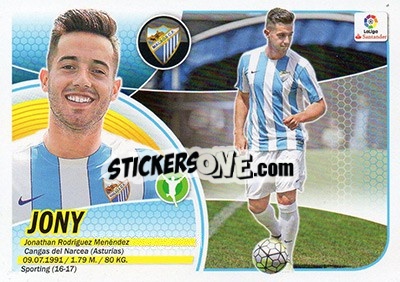 Figurina 4. Jony (Málaga CF) - Liga Spagnola 2016-2017 - Colecciones ESTE