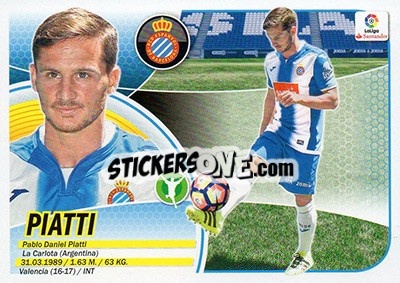 Sticker 17. Piatti (RCD Espanyol) - Liga Spagnola 2016-2017 n. 697 - Colecciones ESTE