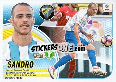 Sticker 18. Sandro Ramirez (Málaga CF) - Liga Spagnola 2016-2017 n. 698 - Colecciones ESTE