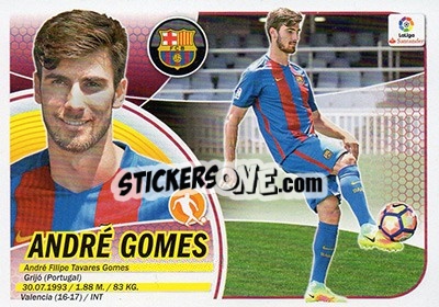 Sticker 24. André Gomes (FC Barcelona) - Liga Spagnola 2016-2017 n. 704 - Colecciones ESTE
