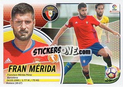 Sticker 29. Fran Mérida (CA Osasuna) - Liga Spagnola 2016-2017 n. 709 - Colecciones ESTE
