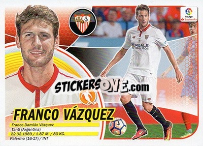 Sticker 39. Franco Vázquez (Sevilla FC) - Liga Spagnola 2016-2017 - Colecciones ESTE