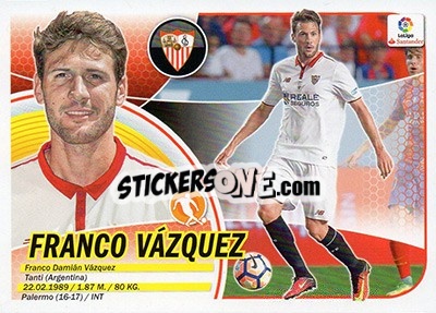 Sticker 39. Franco Vázquez (Sevilla FC) - Liga Spagnola 2016-2017 n. 719 - Colecciones ESTE