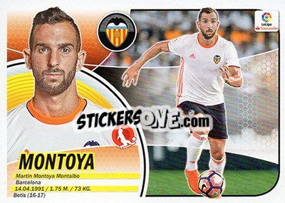 Sticker 40. Martin Montoya (Valencia CF) - Liga Spagnola 2016-2017 - Colecciones ESTE