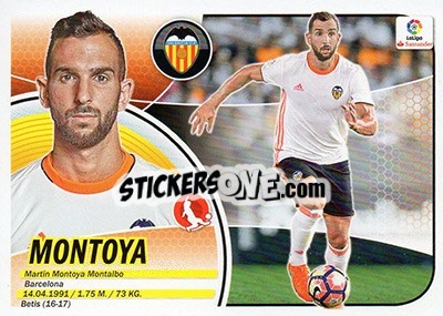 Sticker 40. Martin Montoya (Valencia CF) - Liga Spagnola 2016-2017 n. 720 - Colecciones ESTE