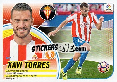 Sticker 42. Xavi Torres (Sporting Gijón) - Liga Spagnola 2016-2017 n. 722 - Colecciones ESTE