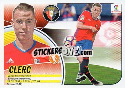 Sticker 43. Clerc (CA Osasuna) - Liga Spagnola 2016-2017 n. 723 - Colecciones ESTE
