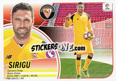 Figurina 50. Salvatore Sirigu (Sevilla FC) - Liga Spagnola 2016-2017 - Colecciones ESTE