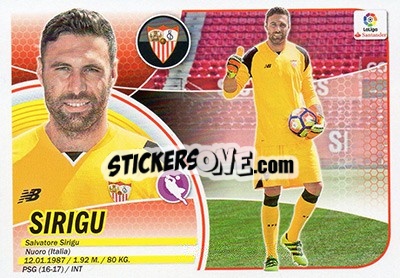 Sticker 50. Salvatore Sirigu (Sevilla FC) - Liga Spagnola 2016-2017 n. 730 - Colecciones ESTE