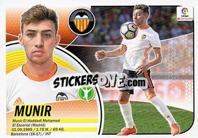 Sticker 52. Munir (Valencia CF) - Liga Spagnola 2016-2017 n. 732 - Colecciones ESTE
