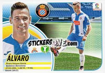 Sticker 63. Álvaro (RCD Espanyol) - Liga Spagnola 2016-2017 n. 743 - Colecciones ESTE