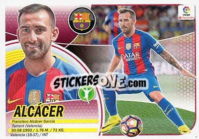 Sticker 64. Paco Alcácer (FC Barcelona) - Liga Spagnola 2016-2017 n. 744 - Colecciones ESTE