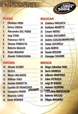 Sticker Checklist 1 - Calcio Cards 2003-2004 n. CL1 - Panini