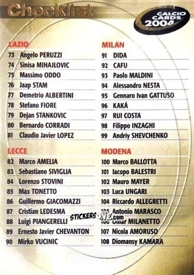 Sticker Checklist 2 - Calcio Cards 2003-2004 n. CL2 - Panini