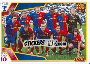 Cromo Командное фото игроков Барселоны - FC Barcelona 2009-2010 - Panini