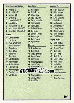 Sticker Checklist - Shooting Stars 1991-1992 n. 104 - Merlin