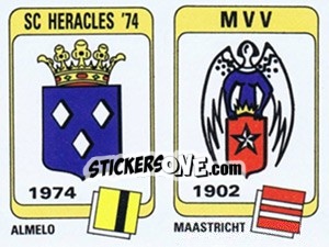 Sticker Badge SC Heracles '74 / Badge MVV - Voetbal 1983-1984 - Panini