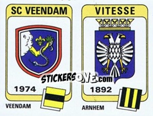 Sticker Badge SC Veendam / Badge Vitesse - Voetbal 1983-1984 n. 332 - Panini