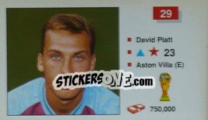 Sticker David Platt - World Cup Italia 1990 n. 29 - Merlin