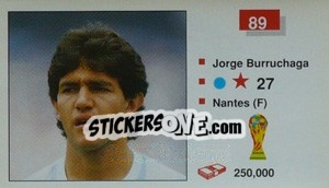 Sticker Jorge Burruchaga - World Cup Italia 1990 n. 89 - Merlin