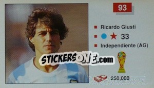 Sticker Ricardo Giusti - World Cup Italia 1990 n. 93 - Merlin
