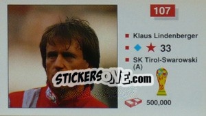 Sticker Klaus Linderberger - World Cup Italia 1990 - Merlin