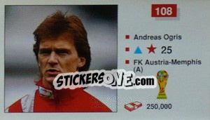 Sticker Andreas Ogris - World Cup Italia 1990 n. 108 - Merlin