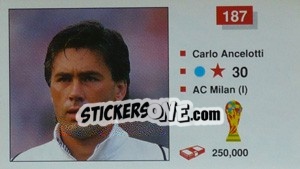 Sticker Carlo Ancelotti - World Cup Italia 1990 n. 187 - Merlin