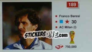 Sticker Franco Baresi - World Cup Italia 1990 n. 189 - Merlin