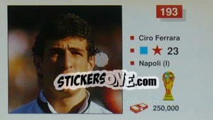 Sticker Ciro Ferrara - World Cup Italia 1990 n. 193 - Merlin