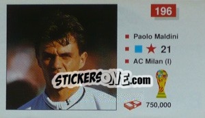 Sticker Paolo Maldini - World Cup Italia 1990 n. 196 - Merlin