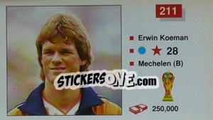 Sticker Erwin Koeman - World Cup Italia 1990 - Merlin