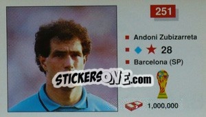 Sticker Andoni Zubizarreta - World Cup Italia 1990 n. 251 - Merlin