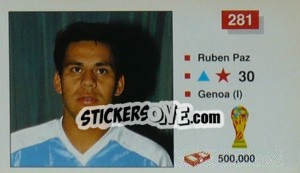 Cromo Ruben Paz - World Cup Italia 1990 - Merlin