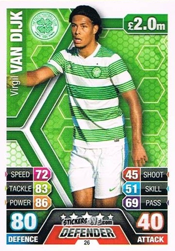 Figurina Virgil van Dijk - SPFL 2013-2014. Match Attax n. 26 - Topps