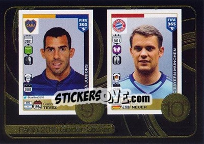 Sticker Carlos Tevez / Manuel Neuer - FIFA 365: 2016-2017 n. 12 - Panini