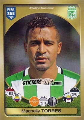 Sticker Macnelly Torres - FIFA 365: 2016-2017 n. 509 - Panini