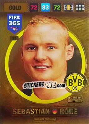 Sticker Sebastian Rode - FIFA 365: 2016-2017. Adrenalyn XL n. 33 - Panini
