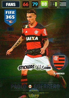 Sticker Paolo Guerrero - FIFA 365: 2016-2017. Adrenalyn XL n. 51 - Panini