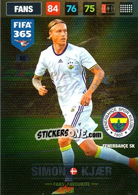 Sticker Simon Kjaer - FIFA 365: 2016-2017. Adrenalyn XL n. 80 - Panini